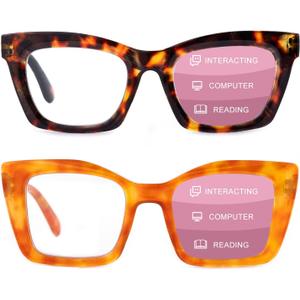 2 Pack Progressive Multifocal Reading Glasses for Women, Stylish No Line Multifocus Readers