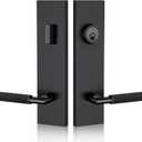 Matte Black Front Door Handle with Knurled Grip Durable Entry Lock Set with Deadbolt, Exterior Lever & 3 Keys, Fits Left & Right Hand Doors (Keyed Handleset, Matte Black)