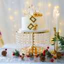 LANLONG Cake Stand for Dessert Table 12 Inch Gold Crystal Pendants Metal Cake Stand Serves as A Round Dessert Cupcake Display Plate for Table, Wedding, Party, Event (Medium)