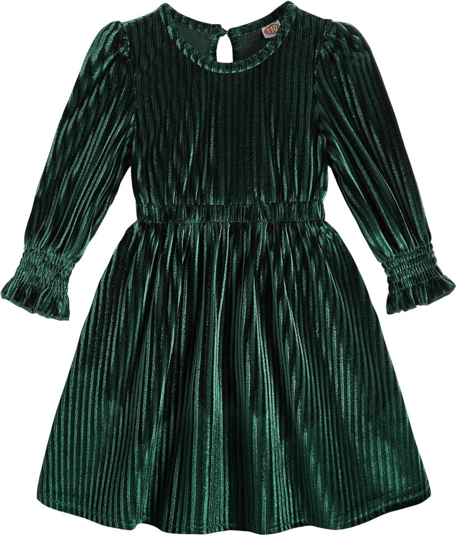 Toddler Baby Girl Dress Ruffle Long Sleeve Floral Dresses Casual Fall Winter Outfits for Girls (2-3T, Green)