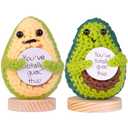 MuMyer Funny Positive Avocado 2 Pack Handmade Emotional Support Knitting Wool Potatoes Doll Gift with Wooden Base for Friends, Parties, Christmas Decoration and Encouragement (C17)