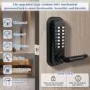 Mechanical Keyless Entry Door Lock with Handle,Stainless Steel Waterproof keyless gate Locks for Outdoor Fence,Mechanical Door Locks with with Keypad (Black,with Large Cushion)