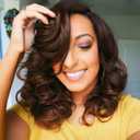 FANCEE Short Body Wavy Wig Curly Loose Wave Wigs Big Curly Lady Side Part Shoulder Length Wigs Synthetic Wig for Black Women (Mixed Brown)