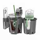 KDD Stroller Cup Holder with Phone Holder, 3-in-1 Removable Bottle Holder, 360 Degrees Rotation Drink Holder for Wheelchair, Stroller, Bike, Walker, Scooter, Bicycle, Nuna, Bugaboo, Doona (Grey)