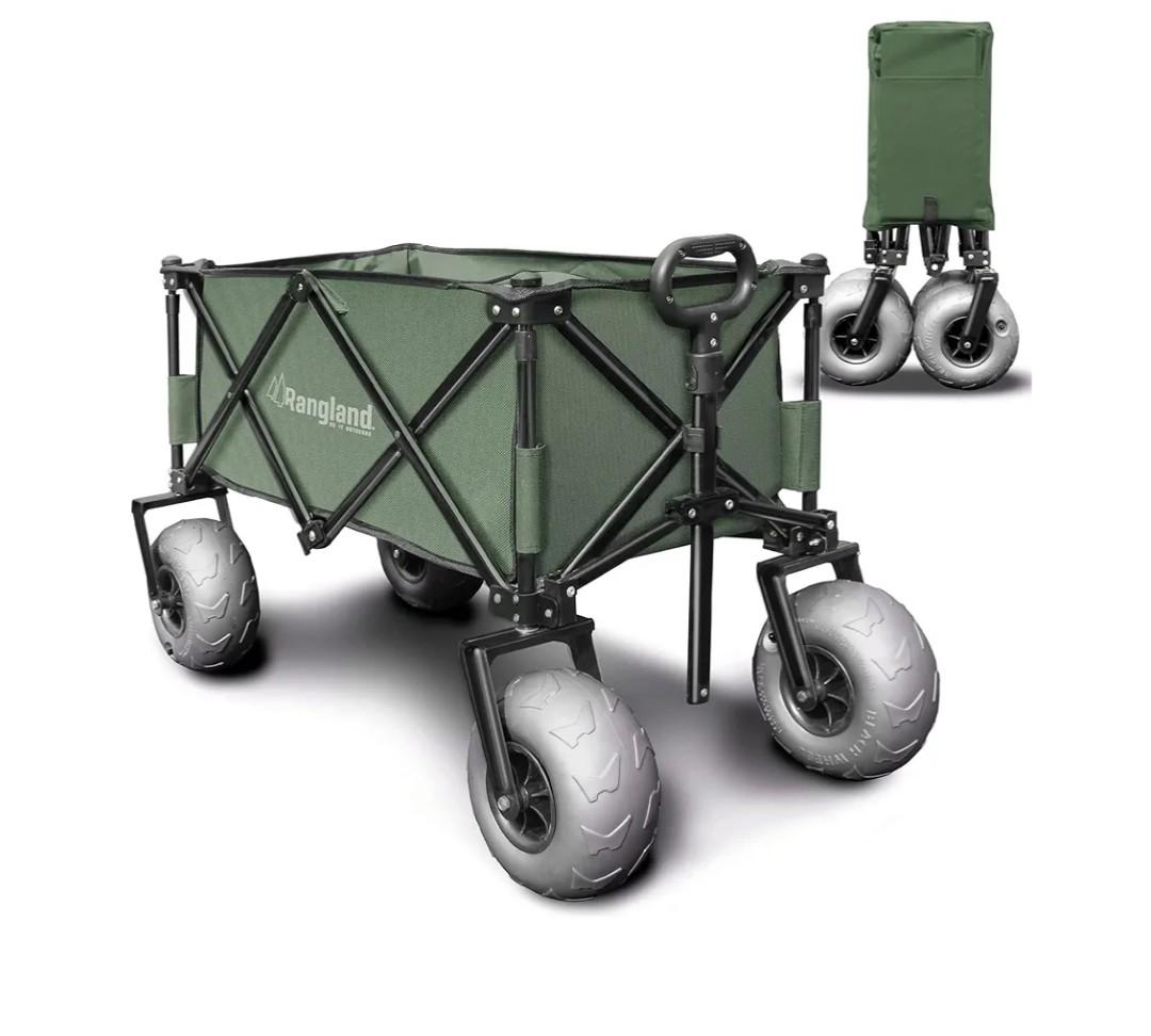 Beach Wagon with Big Wheels for Sand - All Terrain Steel Frame Utility Cart with 9" Pneumatic Tires, Collapsible Folding Design (Sand Warrior RX800 Green)