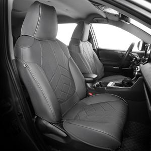 for Toyota RAV4 Seat Covers 2019 2020 2021 2022 2023 2024 2025 RAV 4 Prime & Hybrid XLE LE Limited XLE Premium (Not for XSE/SE Hybrid) - Custom Leather Car Seat Covers Full Set - BlackGrey