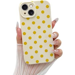 Skyseaco Compatible with iPhone 14 Case Cute Polka Dot Phone Case Soft Slim TPU Shockproof Phone Cover Full Camera Protection for Women Girls - Yellow
