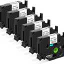 Compatible with Brother Label Maker Tape 12mm 0.47" Laminated White TZ Tape TZe231 TZe231 TZ TZe 1/2 Inch Black on White Compatible with PTouch PTD210 PT D220 H110 H111 Label Maker Refills, 6 Pack