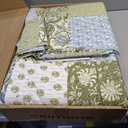 WDCOZY 100% Cotton Reversible Patchwork Quilt King Size, Lightweight Farmhouse Vintage Shabby Chic Bedding Set with 2 Pillow Shams, Green Floral Printed Pattern Bedspread Coverlet for All Seasons