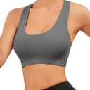 Black Sports Bras Workout Tank for Women Yoga Gym Top with Built Bra Woman Seamless Crop Fitness Racerback Bra Top (Gray, S)