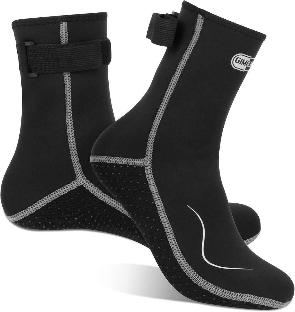 Neoprene Socks, 3MM Water Socks for Women Men, Diving Wetsuit Sock for Beach Volleyball Snorkeling Surfing (Large, High Cut / Black-gray)