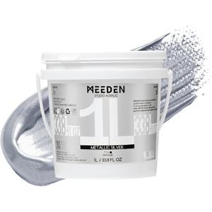 MEEDEN Metallic Silver Acrylic Paint: 1L /33.8oz Silver Acrylic Paint for Adluts Artists Hobbists Painting on Craft Home Dcor Projects Furniture, 33.8 Fl Oz