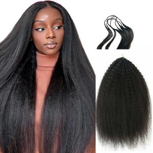 Knotless Pre-Separated Crochet Hair extensions Afro Kinky Straight hair feather crochet 100% human hair extensions for Women Natural Color 18 Inch 60g