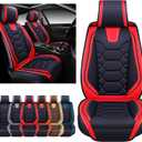 OASIS AUTO Car Seat Covers Premium Waterproof Faux Leather Cushion Universal Accessories Fit SUV Truck Sedan Automotive Vehicle Auto Interior Protector Front Pair (OS-004 Black&Red)