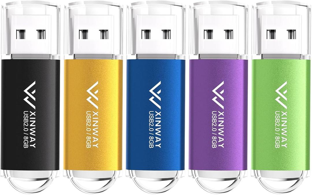 8GB USB 2.0 Flash Drive Thumb Drives Memory Stick Jump Drive Zip Drive, 5 Pack Mixed Colors: Black Blue Green Gold Purple