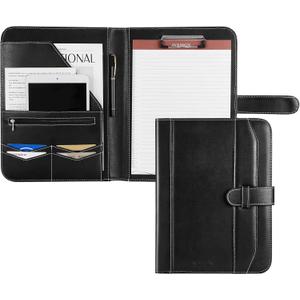 Leather Portfolio Notebook with FolderStorage Clipboard with Cover for Legal Pad Holder Letter Size A4 Writing Pad for Business School Office Resume Conference Notepad Clip Boards(Black)