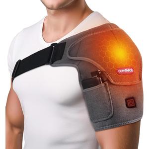 Cordless Shoulder Heating Pad for Rotator Cuff Pain Relief, Heated Shoulder Brace Compression Wrap Portable with Battery, 3 Heat Settings, Easy Wear Fits Men & Women (S to L)