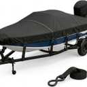 20-22 ft Bass Boat Cover, 1200D Heavy Duty Waterproof Boat Cover with Metal Buckle Straps & Motor Cover, Fits 20' 21' 22' V-Hull, Tri-Hull, Runabout and Fishing BoatsBlack