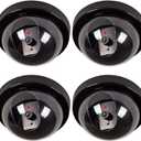 WALI Dummy Fake Security CCTV Dome Camera with Flashing Red LED Light with Security Alert Sticker Decals (SD-4), 4 Packs, Black