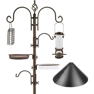 Bird Feeding Station Kit with Squirrel Baffle and Suet Cage Wild Bird Feeder Kit with Mesh Tray, Fruit Hook, and Double W Hook for Attracting Wild Birds
