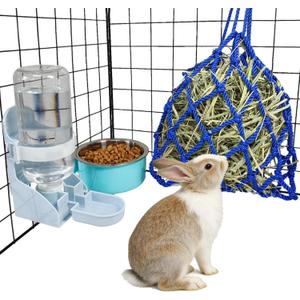 Rabbit Water Bottle Ferret Food Bowl Bunny Water Dispenser Stainless Steel Food Dish Hanging Drinking Fountain Drinker Feeder Crate Bowl Feeder Cup for Guinea Pig Hedgehog Chinchilla