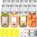 Encheng Wide Mouth Mason Jars 32oz, Clear Glass Mason Jars with Lids and Bands, 12 Pack Quart Size Canning Jars with Metal and Plastic Lids for Preserving, Meal Prep, Fermenting, Jam