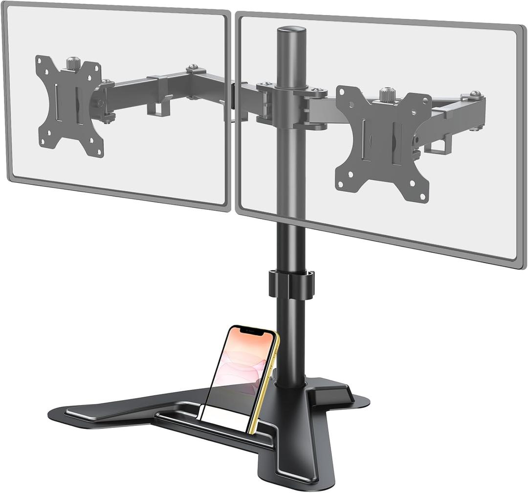 MOUNT PRO Dual Monitor Stand, Free-Standing Full Motion Monitor Desk Mount Fits 2 Screens up to 27 inches,17.6lbs with Height Adjustable, Swivel, Tilt, Rotation, VESA 75x75 100x100, Black