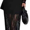 Verdusa Women's Lace Sheer Off Shoulder Fall Wedding Guest Dresses Peplum Maxi Dress (Black), XL