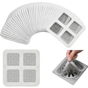 Disposable Shower Drain Hair Catcher Stickers 50 PCS, Peel & Stick Mesh Drain Covers for Hair, No-Tool Hair Trap for Shower Bathtub Sink & Laundry Drains, Self-Adhesive Drain Filter Screen