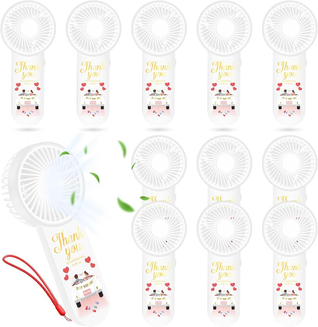 12 Pcs Wedding Favor Small Personal Portable Fan Mini Handheld Fan Bulk Small Fans Cute Fans for Guest Women Men Travel Camping (Bride & Groom)