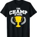 Miftees The Champ is Here Black Classic Fit Collarless Crew Neck Short Sleeve T-Shirt - Men's Small