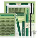 KEYYOU Natural Lash Clusters Kit 144Pcs DIY Lash Extension Kit Wispy Eyelash Extensions Kit D Curl 818MIX with Bond and Seal and tweezers with Thin Lash Band(KITN01D818MIX)