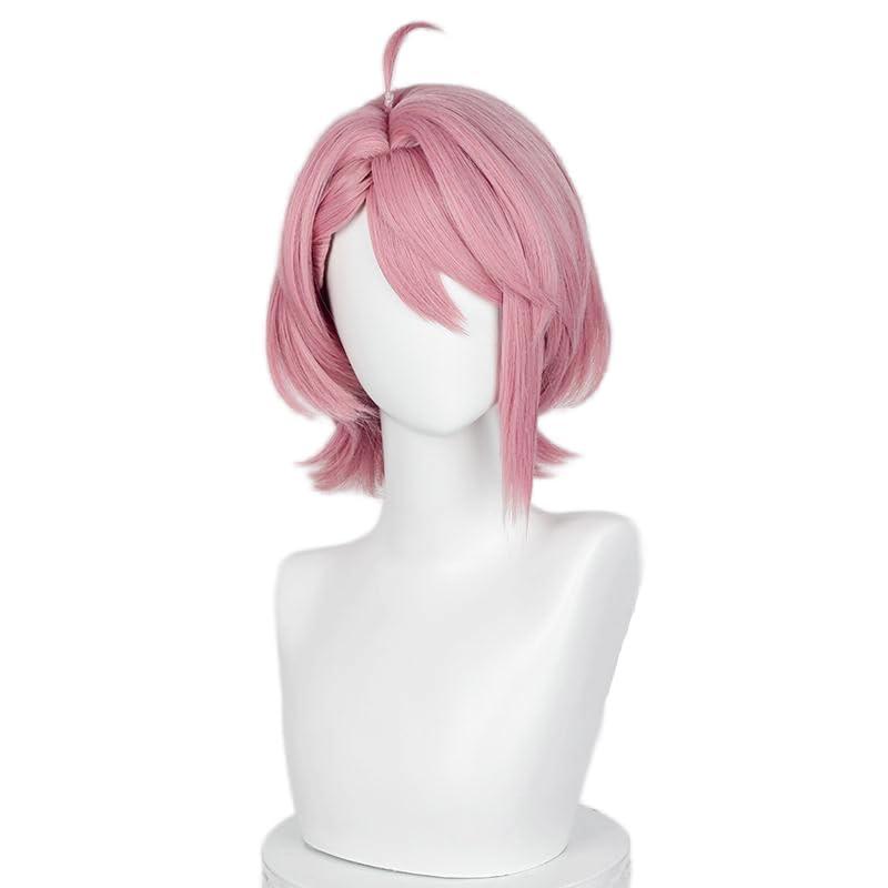 Half and Half Aira Shiratori Cosplay Wig DAN DA DAN Short Pink Anime Wigs with Bangs Light Pink Costume Wigs for Women Halloween Party Daily