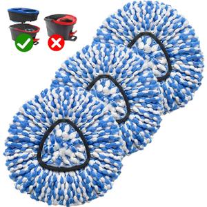 3 Pack Mop Replace Heads Compatible for OCeda, Spin Mop Refill Head Replacement for RinseClean 2-Tank System - Fluffy Microfiber, Machine Washable and Easy to Replace (Blue)