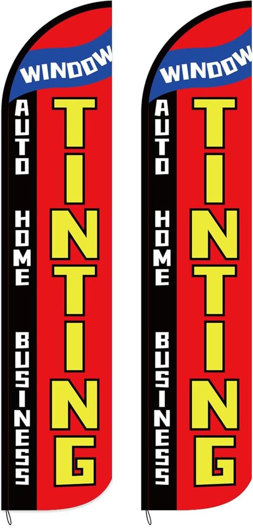 2 Pcs Window Tinting Auto Home Business Flag Feather Banner 2.5 x 12 ft Windless Swooper King Sized Banner Flag Kit Sign for Marketing Business Weatherproof Outdoor Advertising Sign No Stake Included