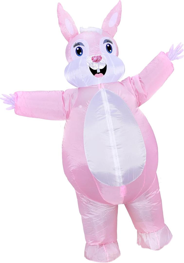 Easter Bunny Costume Adult Rabbit Party Blow Up Costumes for Halloween Party (Pink)
