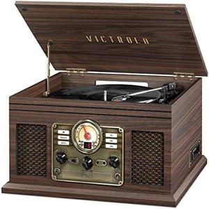 Victrola The Quincy 6-in-1 Bluetooth Record Player & Multimedia Center with Built-in Speakers  3-Speed Turntable, CD & Cassette Player, AM/FM Radio, Wireless Music Streaming (Espresso)