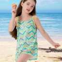 Angel season Girls Cover up for Swimwear Green Wave One Piece Cami Dress Quick Dry Swim Wraps Crochet Knit Swimsuit Size 9-10