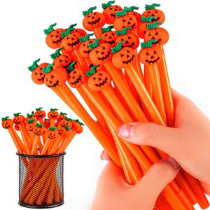 30 Pcs Halloween Pens, Cute Pumpkin Shape Skull Heads Pens, 0.5 MM Bulk Black Rollerball Pen for Halloween Thanksgiving Party Supplies School Office