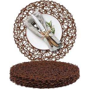 AHHFSMEI Paper Braided Round Placemats Set of 8 Natural Non-Slip Heat Resistant Table Mats for Dining Tables Woven Indoor & Outdoor Place mats(Coffee,8)