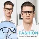 MARE AZZURO Oversized Square Reading Glasses Men Large Readers 1.0 1.25 1.5 1.75 2.0 2.25 2.5 2.75 3.0 3.5 4.0 5.0 6.0 (Black)