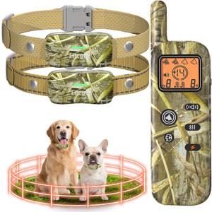 Wireless Dog Fence System for 2 Dogs Electric Fences for Dogs Training Collar with Remote Shock Collar for Dogs Ultrasonic Trainer Portable Outdoor Safe Pet Containment System with 2 Collars