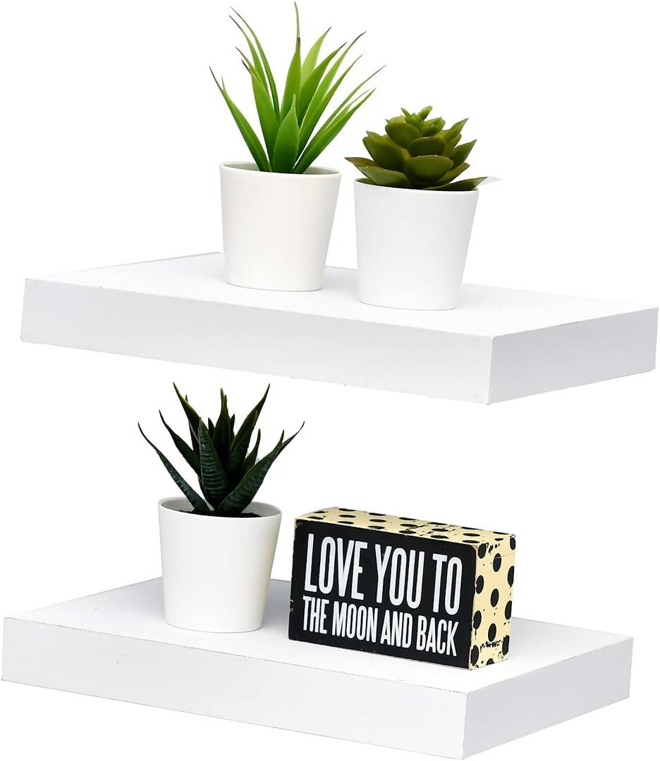 WELLAND Set of 2 Floating Shelves Wall Mounted Shelf, for Home Decor with 8" Deep (White, 10 inch)