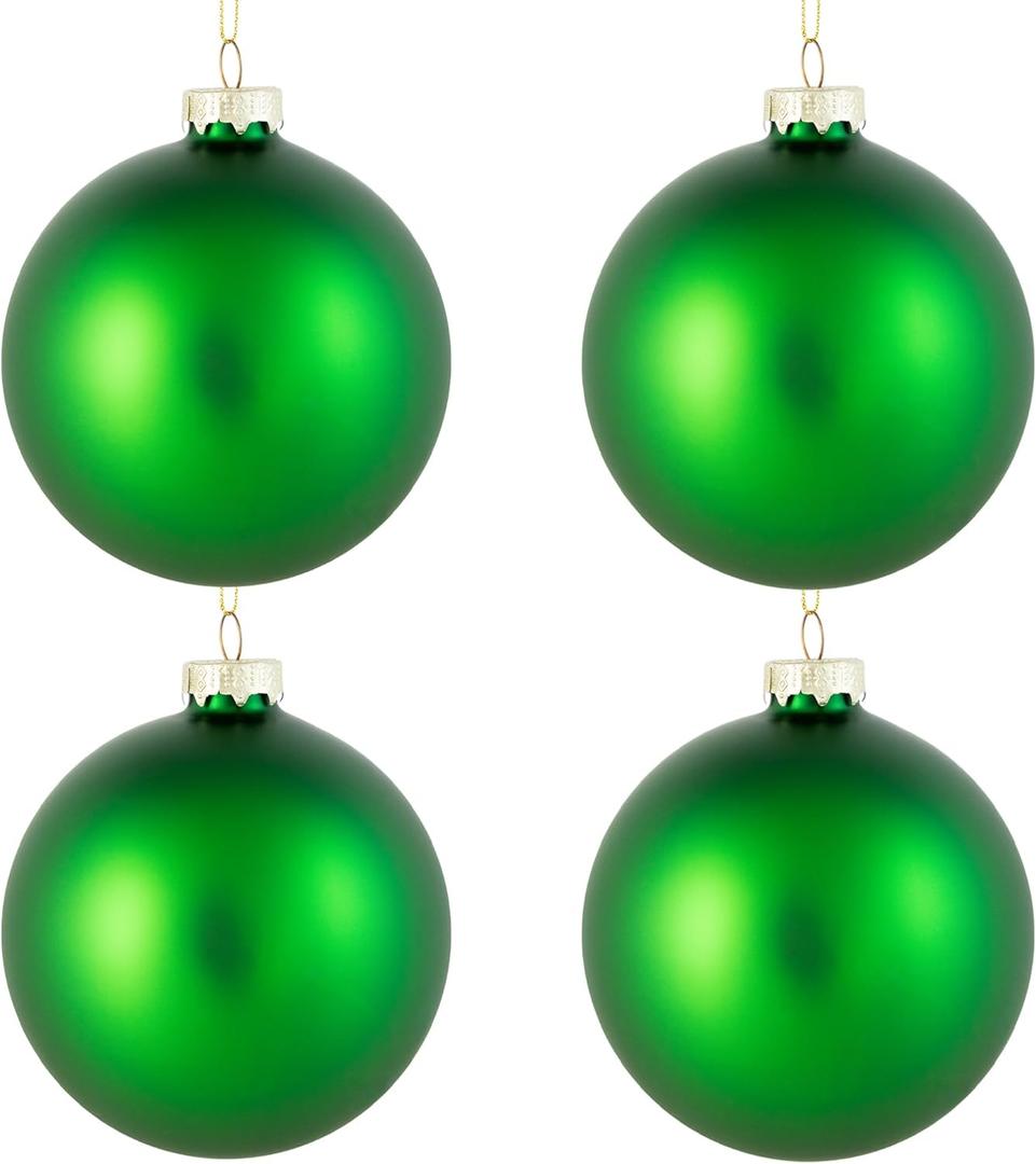 NORTHLIGHT WY00772 Green Glass Ball Christmas Ornament Set, 4"
