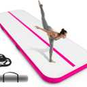 Inflatable Gymnastics Mat 10ft/ 13ft/ 16ft, 4 inches Thickness Gymnastic Mats with Electric Pump and Carry Bag for Kids Home Use Outdoor Training Yoga Cheerleading Gym Studio Backyard Park (Pink)