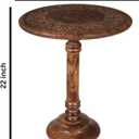 Lightnpro Hand Carved Solid Mango Wood Round Pillar Accent Table - 18" 22" Rustic Farmhouse Side End Table | VintageRustic Boho Nightstand for Living Room, Bedroom & Entryway, 18x22 Inches