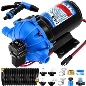 7.5 GPM 80 PSI Washdown Deck Wash Pump Kit, 12V Washdown Pump Kit with Strainer and Pressure Switch for RV,Boat,Sprayer,Travel Trailers,and Yacht -Freshwater Saltwater