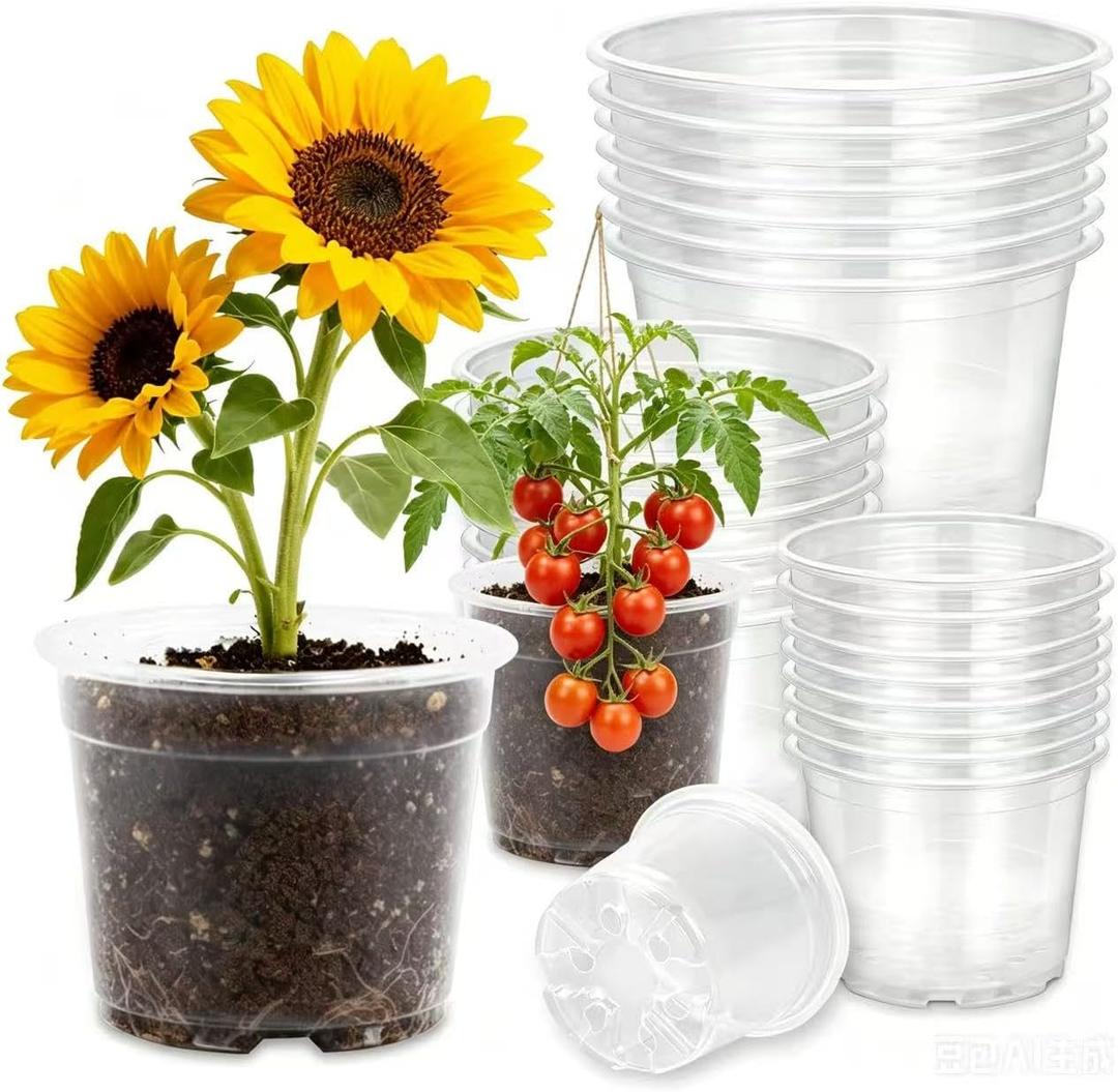 36 Pack 3.5/5/6/7 Inch Clear Nursery Pots with Drainage Holes, Transparent Plastic Planters for Plants, Reinforced Seed Starter Pots Flower Pots for Indoor and Outdoor Use