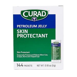 CURAD Petroleum Jelly Skin Protectant, Healing Ointment for Dry Cracked Skin, 144 Count Packets