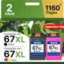 67XL Ink Cartridge Black/Color Combo Pack Replacement for HP Ink 67 67XL Printer Ink Works for HP DeskJet 2827e 4227e 2755e 2855e 2800 4155e 2755 2852e Envy 6055e 6000 6455e(2 Pack)